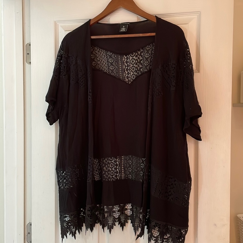 New Directions short sleeve black cardigan kimono XL